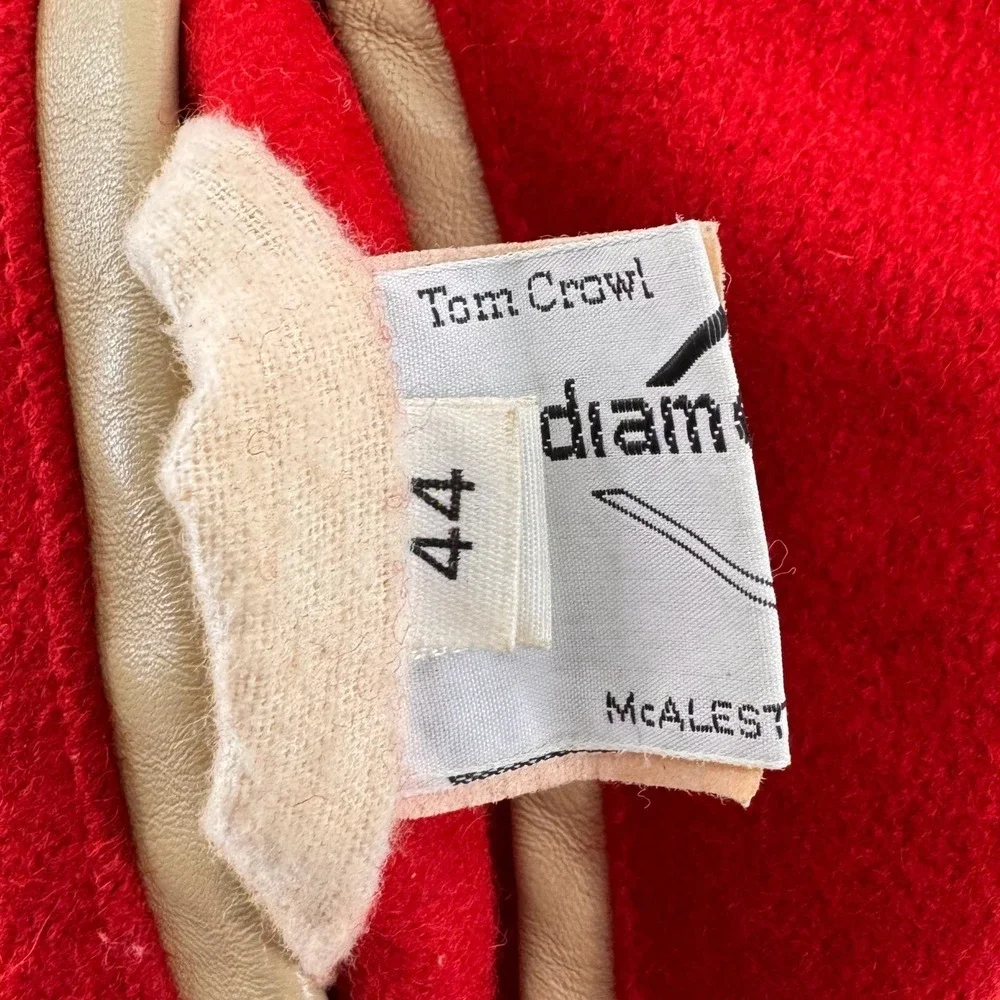 Vintage‎ Diamond Sports Tom Crowl Letterman Jacket Red Wool Tan Leather Size 44